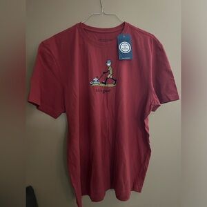 Life Is Good Lawn Mower Shirt Maroon / Rusty Red